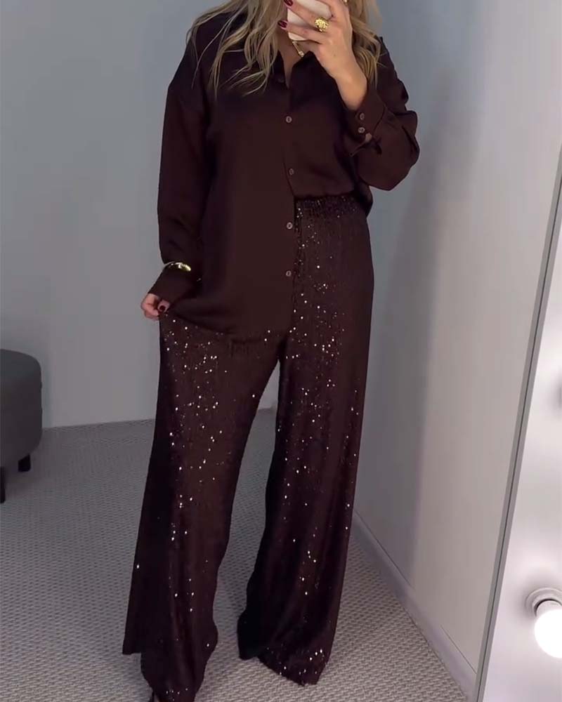 Wide-Leg Glitter Pants