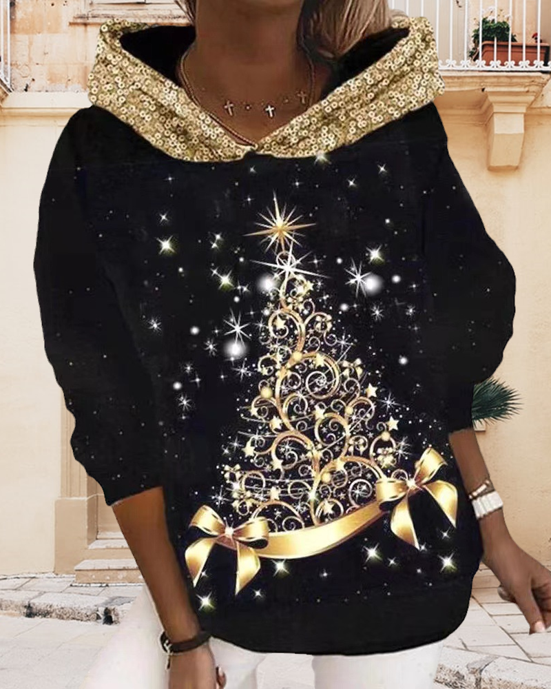 Hoodie with Christmas Tree Print