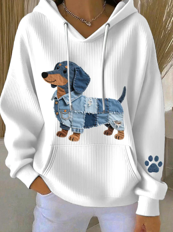 Dog Patchwork Sweater Denim - Dachshund