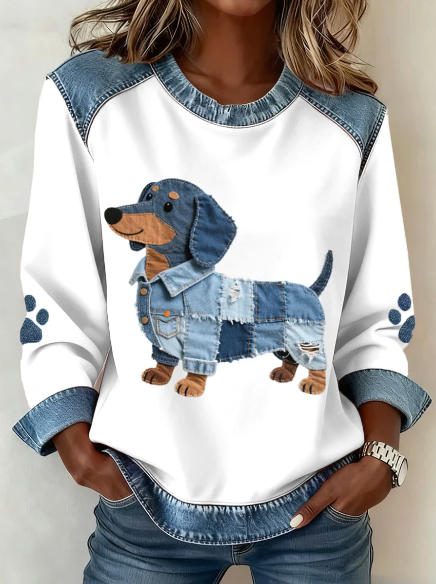 Dog Patchwork Sweater - Dachshund