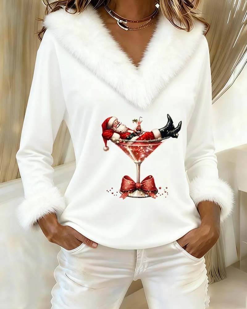Top Plush Christmas Print Long Sleeve