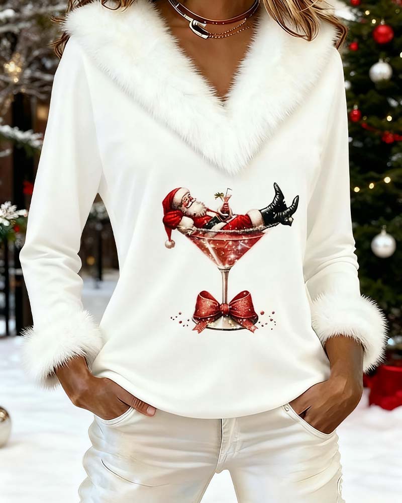 Top Plush Christmas Print Long Sleeve