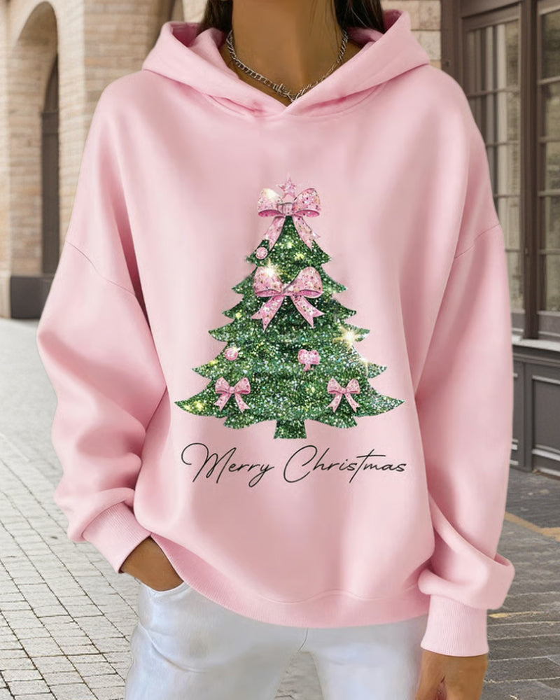 Hooded sweatshirt with casual Christmas print