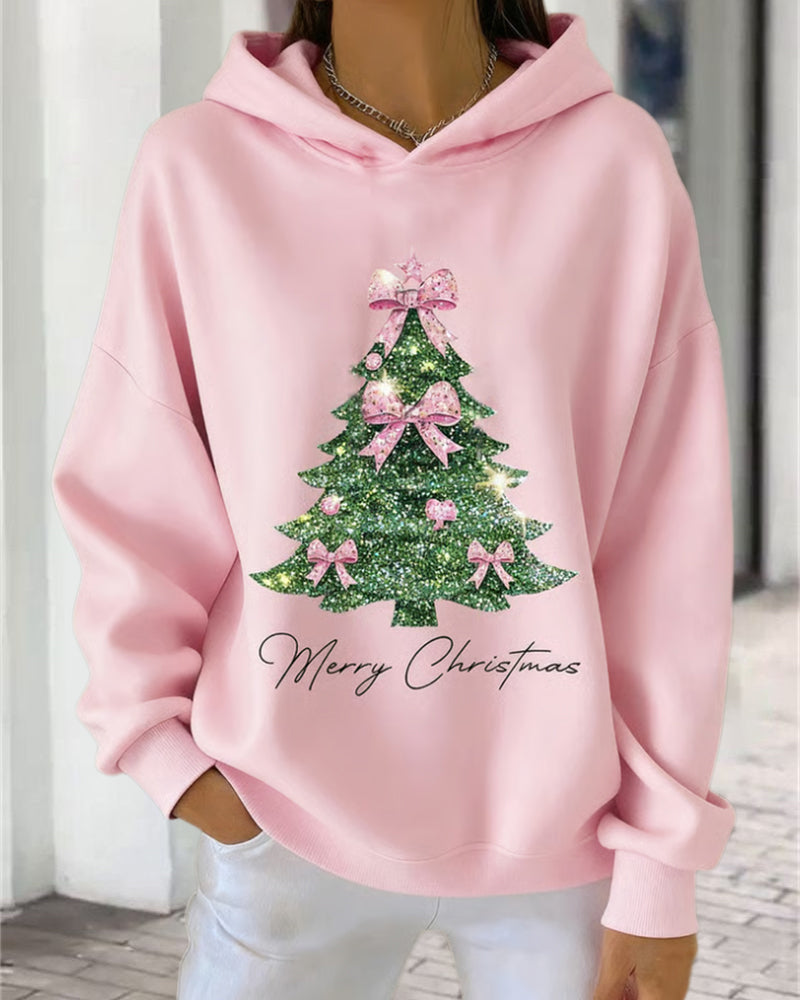 Hooded sweatshirt with casual Christmas print