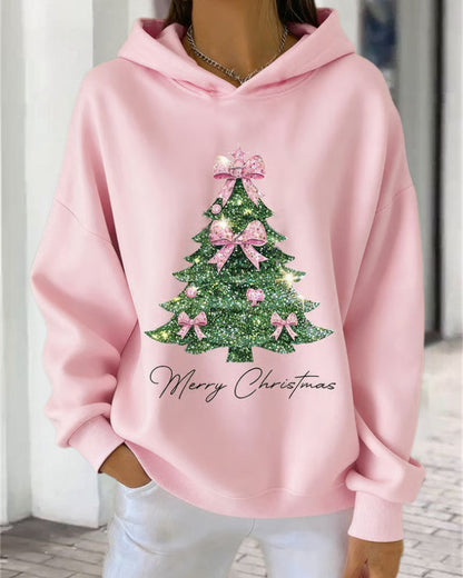 Hooded sweatshirt with casual Christmas print