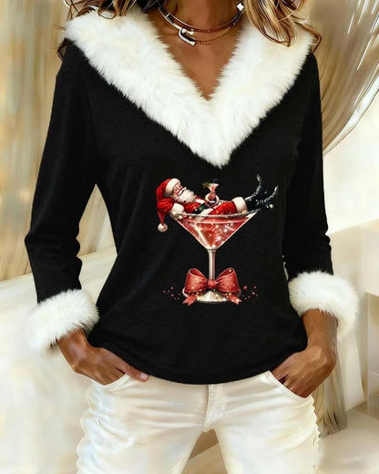 Top Plush Christmas Print Long Sleeve