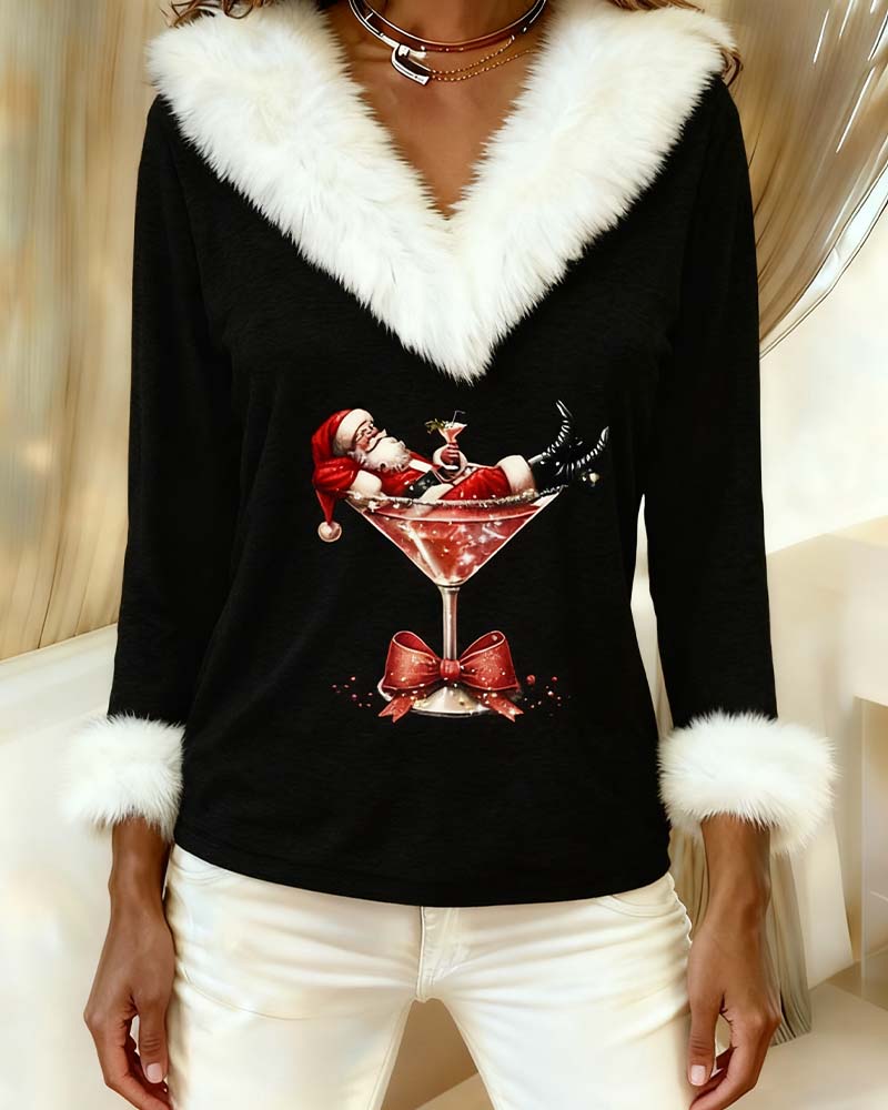 Top Plush Christmas Print Long Sleeve
