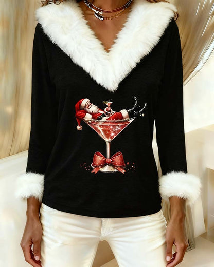 Top Plush Christmas Print Long Sleeve