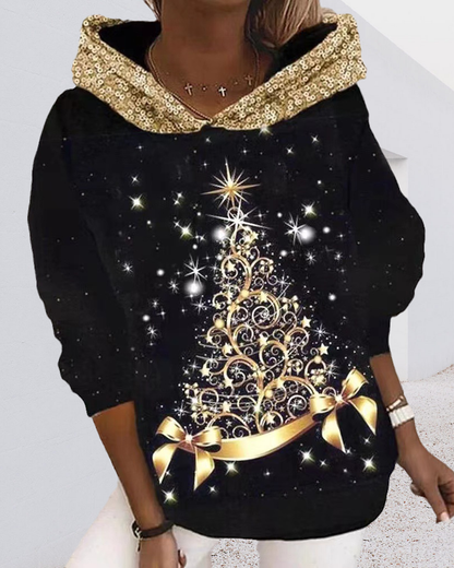 Hoodie with Christmas Tree Print