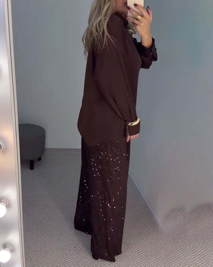 Wide-Leg Glitter Pants