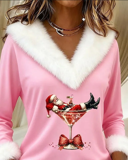 Top Plush Christmas Print Long Sleeve