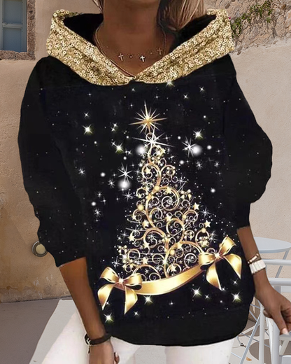 Hoodie with Christmas Tree Print