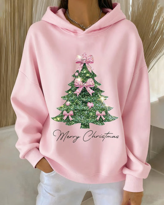 Hooded sweatshirt with casual Christmas print