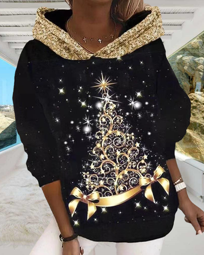 Hoodie with Christmas Tree Print