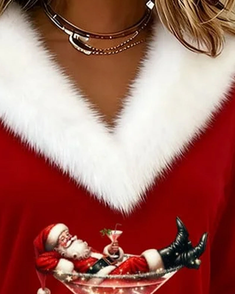 Top Plush Christmas Print Long Sleeve