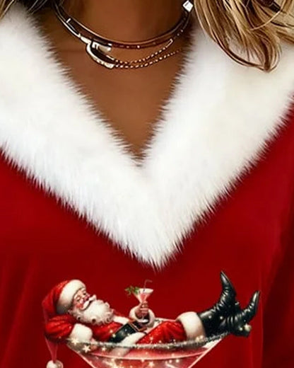 Top Plush Christmas Print Long Sleeve