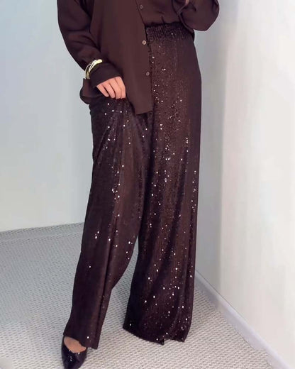 Wide-Leg Glitter Pants