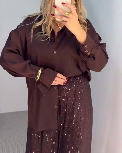 Wide-Leg Glitter Pants