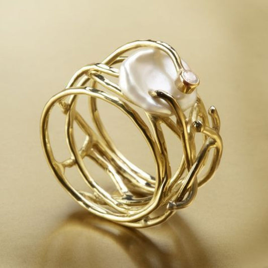 Thin Golden Ring with Pearls