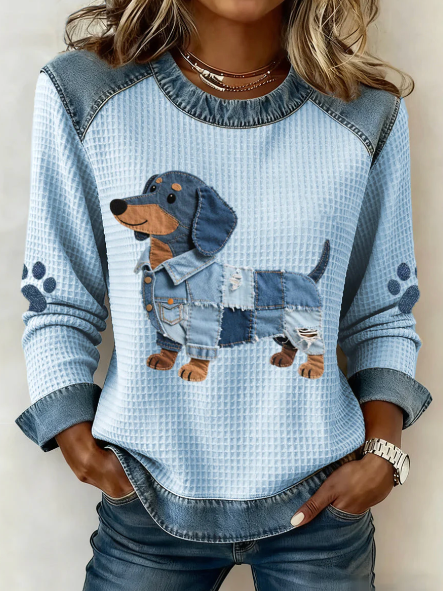 Dog Patchwork Tweed Sweater - Dachshund