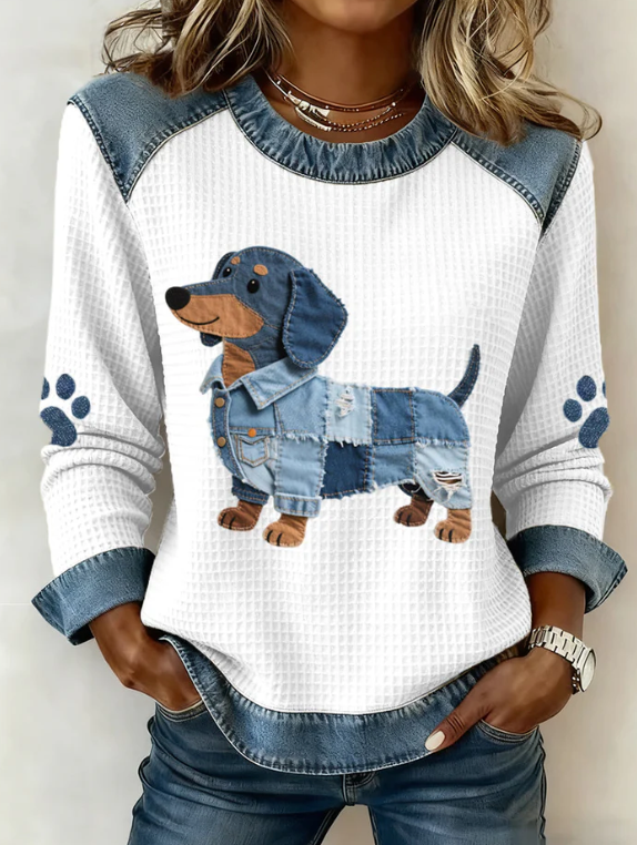 Dog Patchwork Tweed Sweater - Dachshund