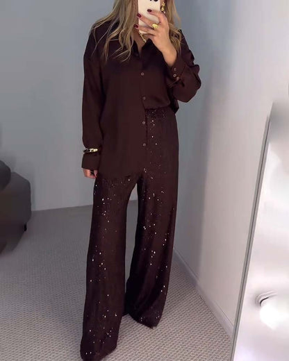 Wide-Leg Glitter Pants