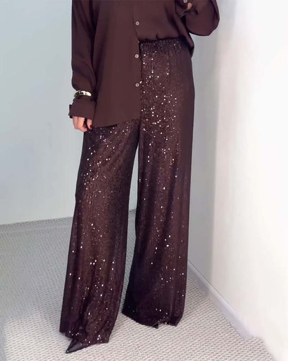 Wide-Leg Glitter Pants