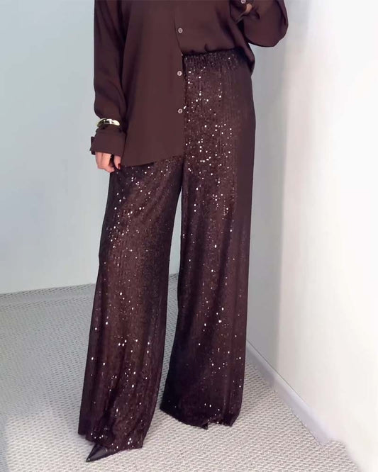 Wide-Leg Glitter Pants