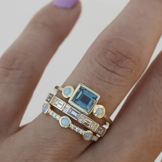 Ocean | Vintage Blue Crystal Ring Set