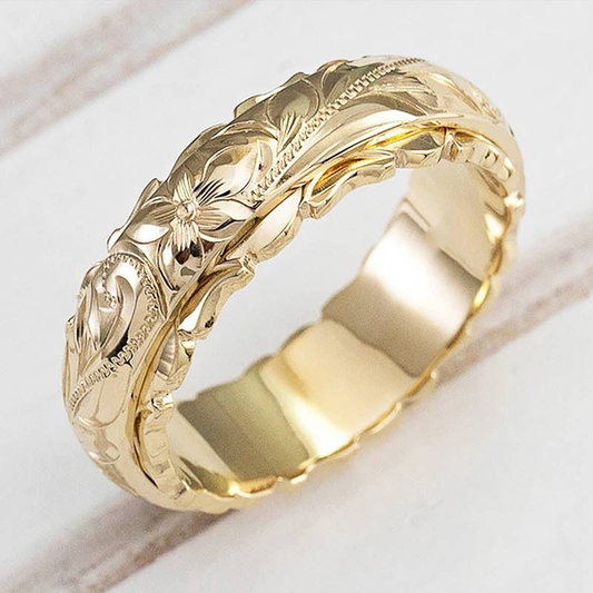 Golden Vintage Ring with Flowers