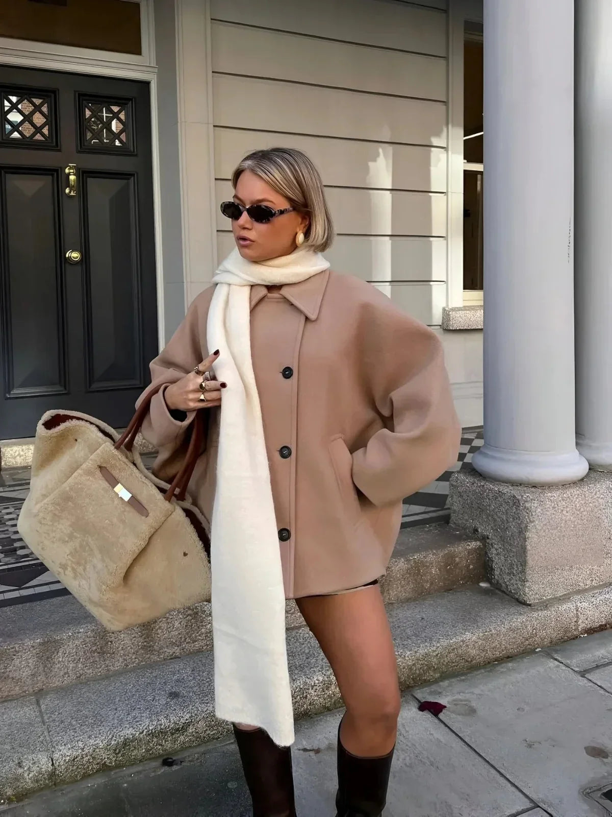 Oversized Turn-Down Collar Wool Jacket