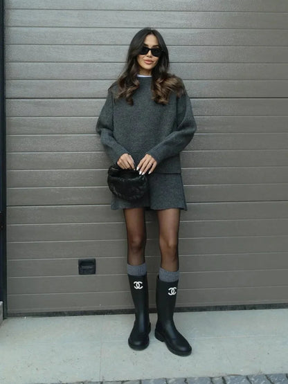 Soft Knit Oversized Sweater Skirt Set